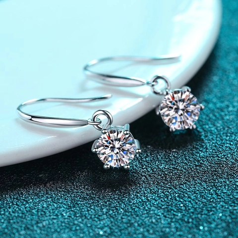 925 Sterling Silver Καρφίτσα Σκουλαρίκια με Μοϊσανίτη και Ζιρκόνια για Γυναίκες Σχεδιασμός Έξι Δοντιών Κομψά Κοσμήματα