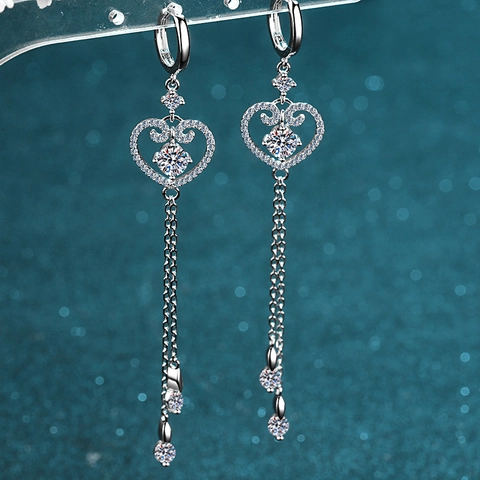 925 Sterlingsilber Moissanit Herz Quasten Ohrringe Für Damen Brillante Zirkonia Hängeohrringe Feiner Schmuck Hochzeit Party
