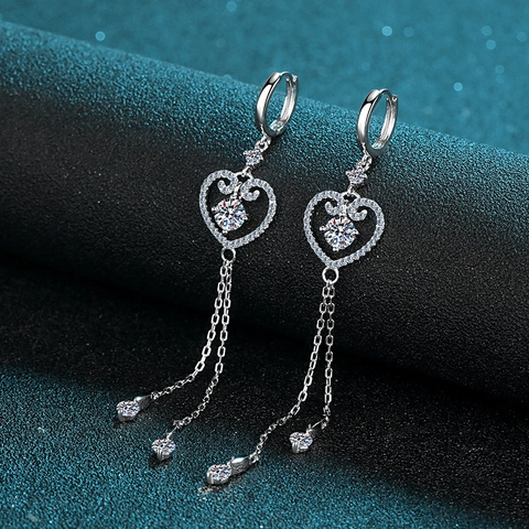 925 Sterlingsilber Moissanit Herz Quasten Ohrringe Für Damen Brillante Zirkonia Hängeohrringe Feiner Schmuck Hochzeit Party