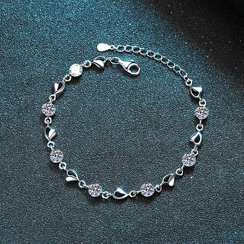 925 Sterling Silver Moissanite Heart Link Bracelet For Women Zirconia Chain Bracelet Elegant Anniversary Wedding Jewelry Gift