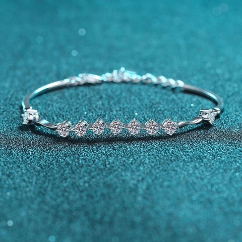 Pulsera de Plata de Ley 925 Con Moissanita Para Mujer Corte Redondo Brillante Pulsera de Cadena Ajustable Joyería Elegante Regalo