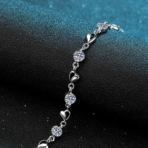 925 Sterling Silver Moissanite Heart Link Bracelet For Women Zirconia Chain Bracelet Elegant Anniversary Wedding Jewelry Gift
