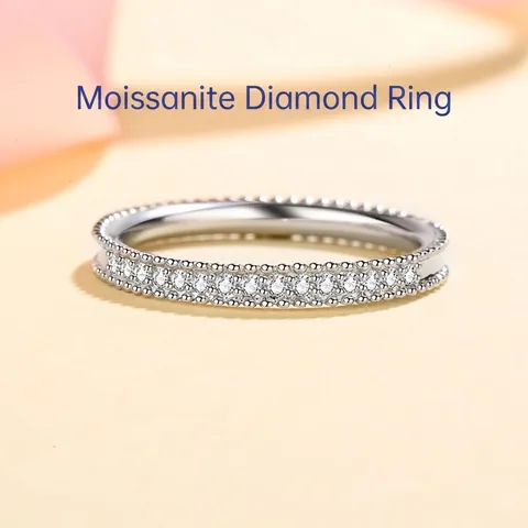925 Sterling Zilver Moissaniet Eternity Ring Voor Vrouwen Vintage Milgrain Kralen Rij Moissaniet Zirconia Ingelegde Stapelbare Ring Sieraden