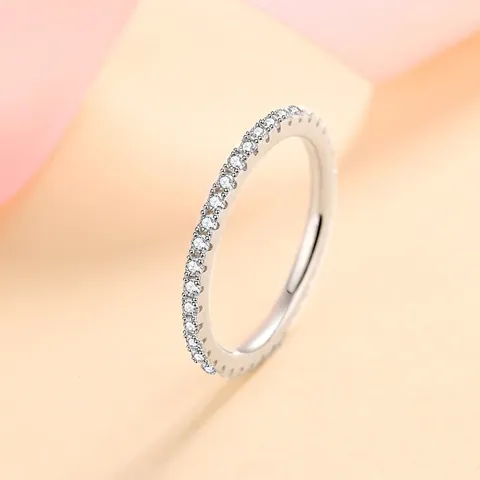 925 Sterling Silver Moissanite Eternity Ring For Women Minimalist Pave Band Sparkly Engagement Wedding Jewelry Gift