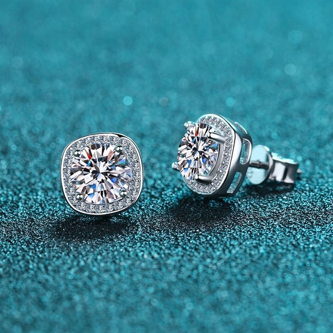 Luxury 925 Sterling Silver Stud Earrings Round Moissanite Zirconia Classic Halo Electroplated Jewelry For Women Gift