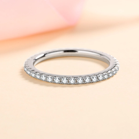925 Sterling Silver Moissanite Eternity Ring For Women Minimalist Pave Band Sparkly Engagement Wedding Jewelry Gift