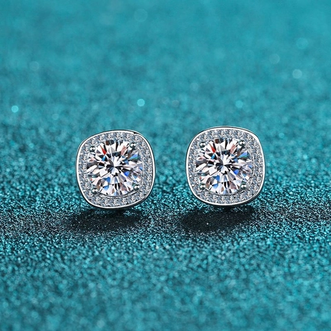 Luxury 925 Sterling Silver Stud Earrings Round Moissanite Zirconia Classic Halo Electroplated Jewelry For Women Gift