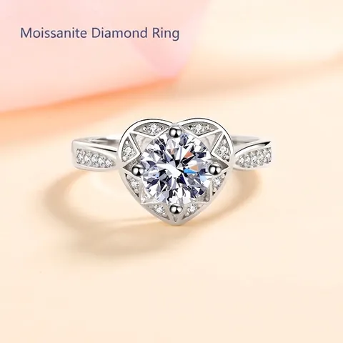 S925 Sterling Zilveren Hart Moissaniet Ring Voor Dames Glinsterende Rond Geslepen Zirconia Verlovingsring Luxe Huwelijkssieraden