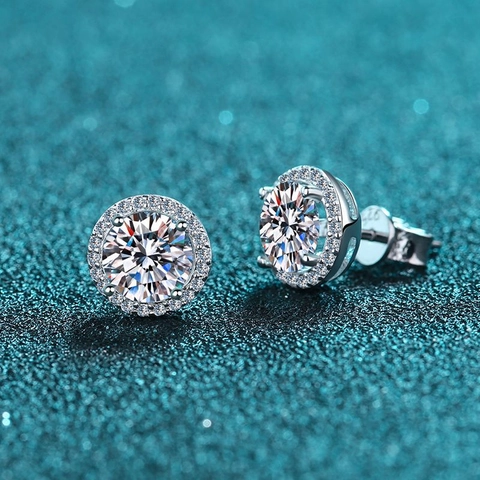 925 Sterling Silver Round Halo Stud Earrings For Women Shiny Geometric Moissanite Zirconia Elegant Fashion Jewelry Gift