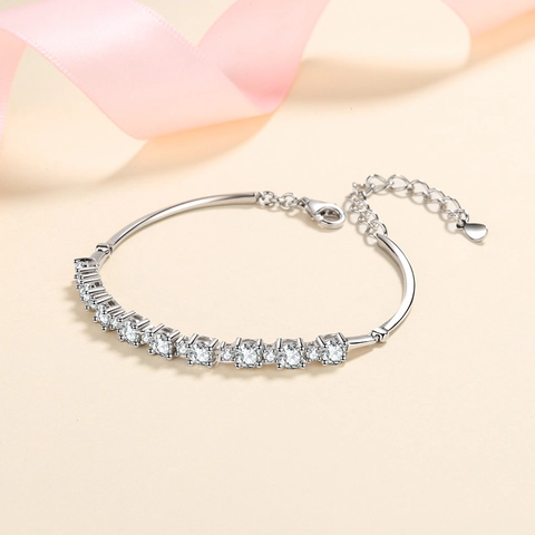 Bracelet Tennis en Argent Sterling 925 avec Moissanite Femme Luxe Rond Zirconia Incrusté Chaîne Réglable Bijoux Cadeau