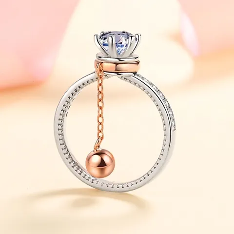 Bague en Argent Sterling S925 Avec Perle Tournante en Moissanite Zirconia pour Femme Design Rétro Kaki Bijoux Mode Électroplaqué