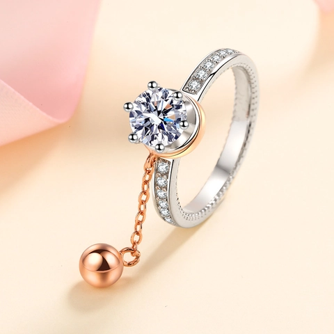 Bague en Argent Sterling S925 Avec Perle Tournante en Moissanite Zirconia pour Femme Design Rétro Kaki Bijoux Mode Électroplaqué