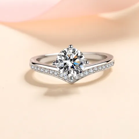 Anillo de Moissanita de Corazón de Plata de Ley S925 para Mujer Anillo de Dedo de Circonia en Forma de V Minimalista Regalo de Joyería de Boda Elegante