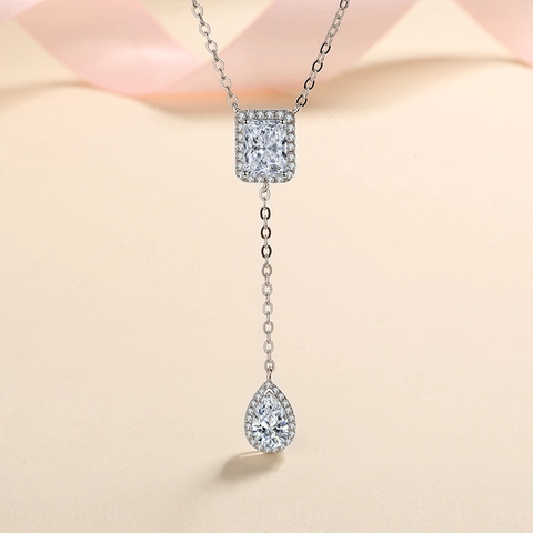 925 Sterling Silver Moissanite Zirconia Y-Shape Drop Pendant Necklace For Women Elegant Wedding Banquet Commuting Jewelry