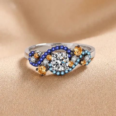 S925 Sterlingsilber Moissanit Engelsauge Ring Für Damen Mehrfarbig Eingelegt Zirkonia Artistisch Vintage Luxus Fingerring