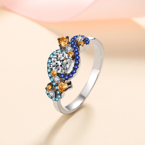 S925 Sterlingsilber Moissanit Engelsauge Ring Für Damen Mehrfarbig Eingelegt Zirkonia Artistisch Vintage Luxus Fingerring