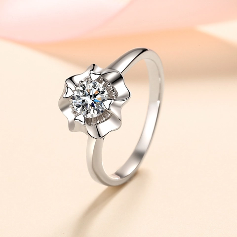 Anillo de Plata de Ley 925 Moissanita Circonia Corazón Garra Flor Elegante Boda Aniversario Promesa Dedo Para Mujer