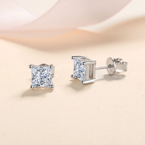 925 Sterling Silver Square Moissanite Stud Earrings For Women Princess Cut Zirconia Earrings Jewelry Gift For Wedding Engagement