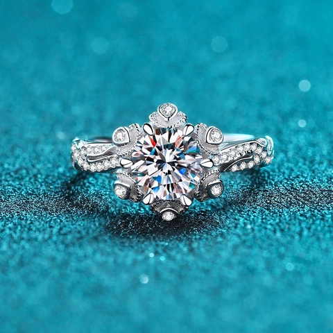 Anello in Argento Sterling 925 Moissanite Zirconia per Donna Elegante Fiore Fiocco di Neve Matrimonio Gioielli da Dito