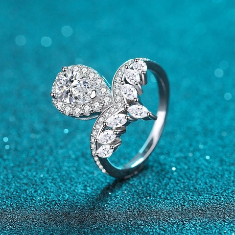 Anello in Argento Sterling 925 con Moissanite a Pera Lusso Zirconia Marquise Anello di Fidanzamento Matrimonio Elegante Donna