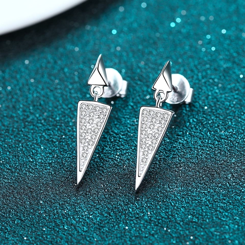 Orecchini a Pendente in Argento Sterling 925 con Moissanite per Donna Lunghi a Triangolo Geometrici Raffinati Gioielli Regalo Anniversario