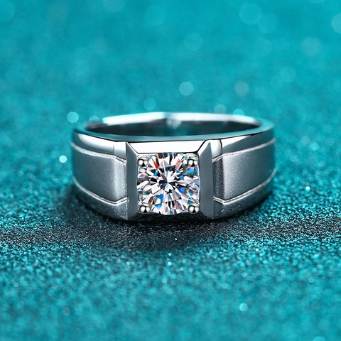 925 Sterling Silver Pyramid Moissanite Ring For Men Geometric Minimalist Polished Fashion Jewelry Engagement Gift