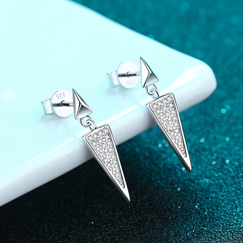 Orecchini a Pendente in Argento Sterling 925 con Moissanite per Donna Lunghi a Triangolo Geometrici Raffinati Gioielli Regalo Anniversario
