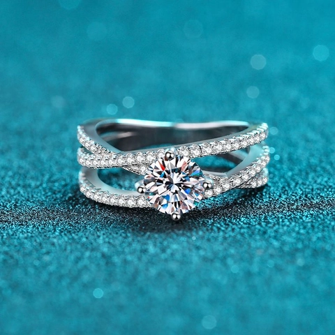 Anello in Argento Sterling 925 per Donna Lusso Croce Cava Gioielli di Moda Moissanite Zirconia Anello a Strati Regalo di Nozze