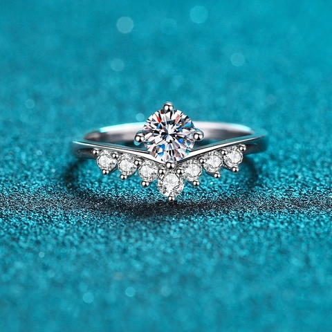 Bague Couronne Élégante en Argent Sterling 925 pour Femme Style Princesse avec Moissanite et Zirconia Bijoux de Mode