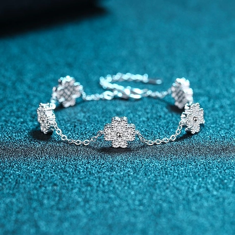925 Sterlingsilber Fünf Blumen Armband Für Damen Moissanit Mikro-Inlay Vierblättriges Kleeblatt Kette Vintage Luxus Schmuck