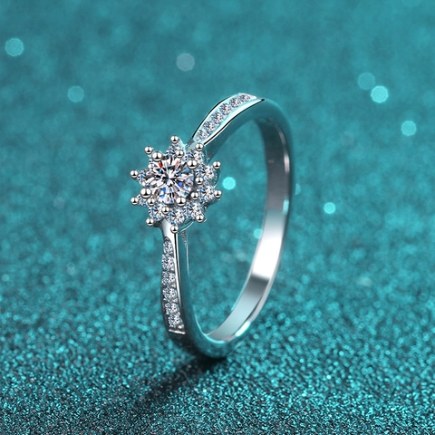 S925 Sterling Silver Ring For Women Inlaid Moissanite Flower Ring Sparkling Wedding Engagement Finger Jewelry Gift