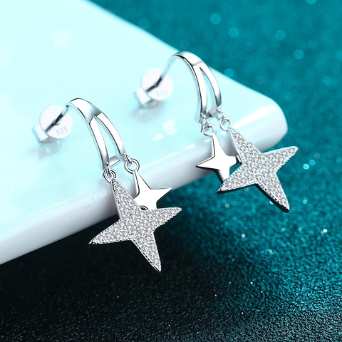 Orecchini a Bottone a Stella in Moissanite in Argento Sterling 925 per Donna Orecchini a Doppia Stella Pavé Con Perno in Argento 925