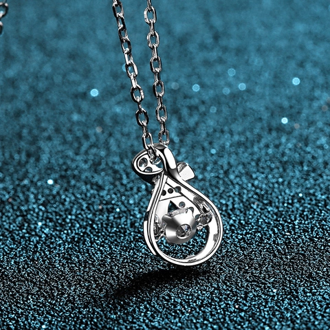 S925 Sterlingsilber Moissanit Tanzender Stein Halskette Für Damen Elegant Schleife Anhänger Schlüsselbeinkette Schmuck Geschenk