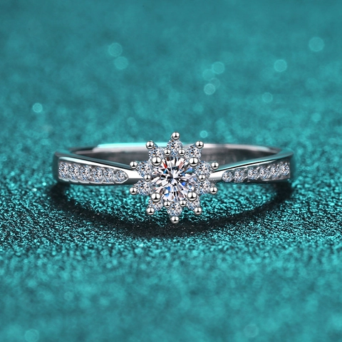 S925 Sterling Silver Ring For Women Inlaid Moissanite Flower Ring Sparkling Wedding Engagement Finger Jewelry Gift