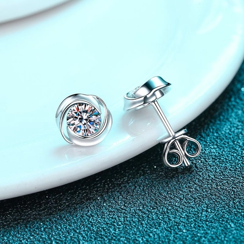 S925 Sterling Silver Moissanite Stud Earrings For Women Vortex Flower Design Round Sparkly Fine Jewelry Anniversary Gift