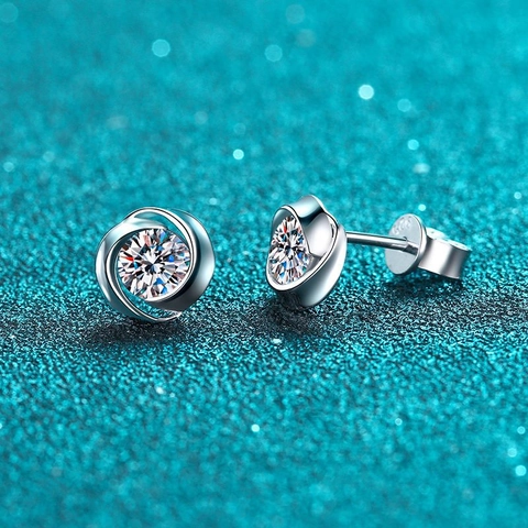 S925 Sterling Silver Moissanite Stud Earrings For Women Vortex Flower Design Round Sparkly Fine Jewelry Anniversary Gift