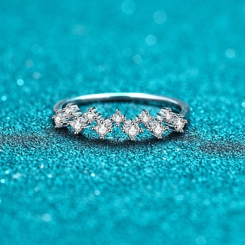 Damen 925 Sterlingsilber Moissanit Wellen Ring Eleganter Zickzack Reihen Band Rhodiniert Finger Schmuck Jahrestag Geschenk