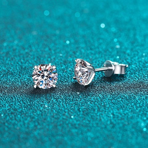925 Sterling Silver Moissanite Stud Earrings Round Cut Zirconia Four Prong Studs For Women Minimalist Fashion Jewelry Gift