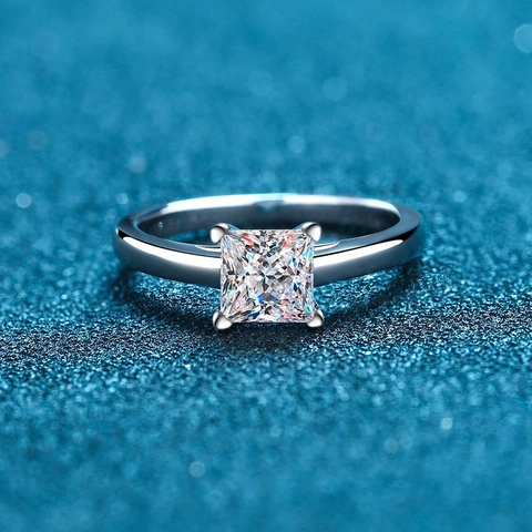 S925 Sterling Zilver Prinsesslijp Moissaniet Ring Vierkant Zirconia Vier-Klauw Solitairering Voor Vrouwen Verloving Bruiloft Mode Sieraden