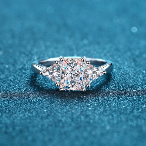 925 Sterlingsilber Moissanit Ring Für Damen Strahlender Smaragdschliff Drei Steine Verlobung Hochzeit Edler Schmuck Fingerring