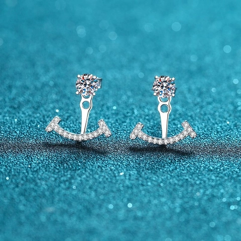 925 Sterling Silver Moissanite Smile Stud Earrings Two-Way Wear Pave Design Elegant Minimalist Women Luxury Fine Jewelry