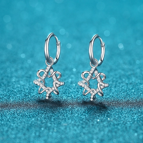 925 Sterling Silver Moissanite Drop Earrings For Women Geometric Hexagram Star Hoop Earrings Sparkling Fine Jewelry Gift