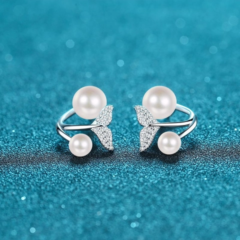 Orecchini a Bottone in Argento Sterling 925 Moissanite Perla d'Acqua Dolce a Forma di Coda di Sirena Gioielli da Donna