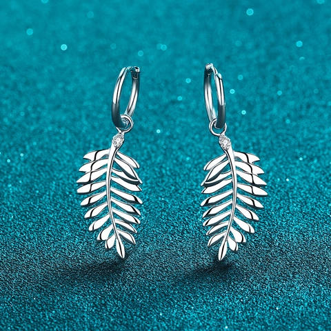 925 Sterling Silver Moissanite Leaf Drop Hoop Earrings With GRA Certificate For Women Minimalist Elegant Dainty Nature Jewelry