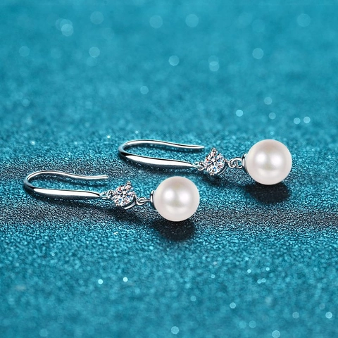925 Sterling Silver Moissanite Freshwater Pearl Hook Earrings For Women Elegant Minimalist Jewelry Sparkling Drop Earrings