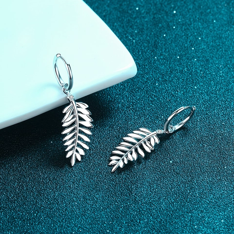 925 Sterling Silver Moissanite Leaf Drop Hoop Earrings With GRA Certificate For Women Minimalist Elegant Dainty Nature Jewelry