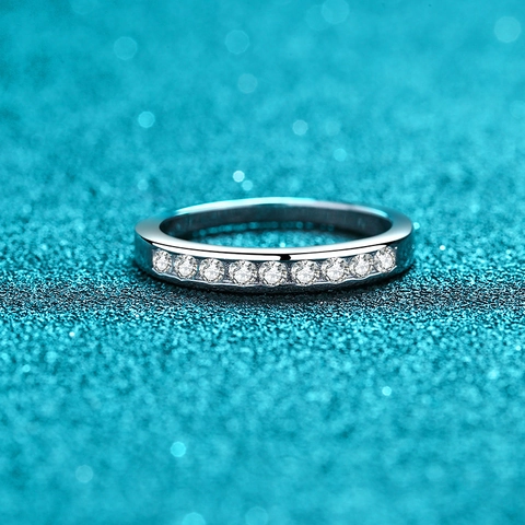 Anillo de Plata de Ley 925 con Moissanita Eternity para Mujer Minimalista Incrustado en Media Fila Joyería de Boda