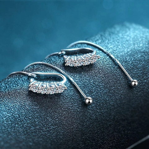 Orecchini Passanti in Argento Sterling 925 con Moissanite Donna Ear Cuffs a Forma di U Minimalisti con Catena Gioielli Regalo Festa