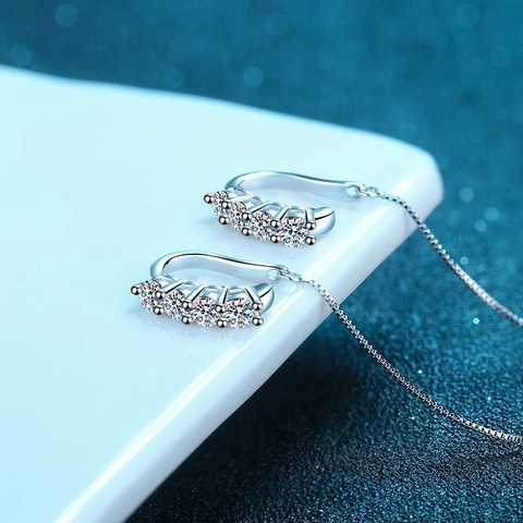 Orecchini Passanti in Argento Sterling 925 con Moissanite Donna Ear Cuffs a Forma di U Minimalisti con Catena Gioielli Regalo Festa