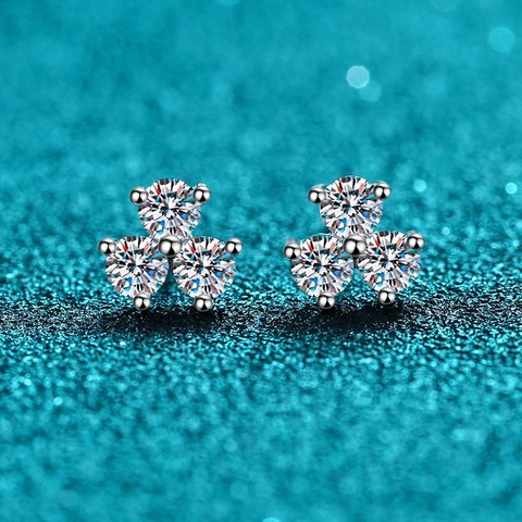 925 Sterling Silver Moissanite Stud Earrings Minimalist Three-Leaf Clover Flower Shape Luxury Daily Ear Jewelry For Women